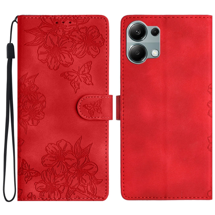 Funda para teléfono de PU con relieve de piel de mariposa y diseño de flor de cerezo, For Redmi K90 Pro Max/Poco F8 Ultra, For Redmi K90/Poco F8 Pro, For Redmi 15C 5G/4G EU 173mm/Poco C85 5G, For Redmi 15 5G / 4G EU 171mm                               ...