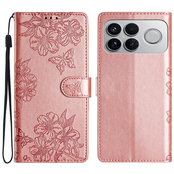 Funda para teléfono de PU con relieve de piel de mariposa y diseño de flor de cerezo, For Redmi K90 Pro Max/Poco F8 Ultra, For Redmi K90/Poco F8 Pro, For Redmi 15C 5G/4G EU 173mm/Poco C85 5G, For Redmi 15 5G / 4G EU 171mm                               ...