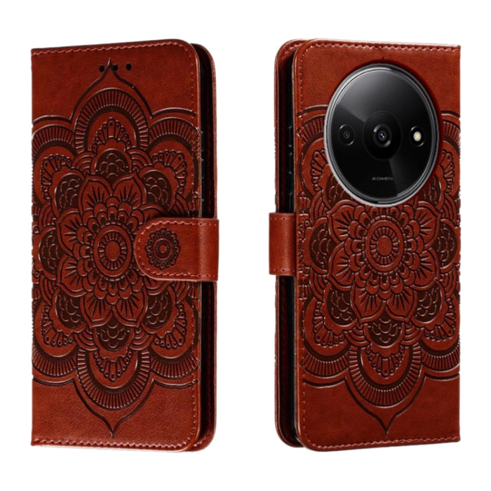 Funda de cuero para teléfono con estampado de mandala de sol, For Redmi 15C 5G / 4G EU 173mm, For Redmi 15 5G Global / 15 4G SEA, For Redmi 15 5G / 4G EU 171mm, For Redmi 15C 5G / 4G Global 171mm, For Redmi Turbo 4 Pro 5G / Poco F7                     ...