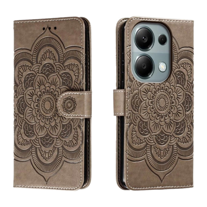 Funda de cuero para teléfono con estampado de mandala de sol, For Xiaomi Redmi Note 13 Pro 4G, For Xiaomi Redmi Note 13 4G, For Xiaomi Redmi K70E, For Xiaomi Redmi Note 13R Pro, For Xiaomi Redmi K70