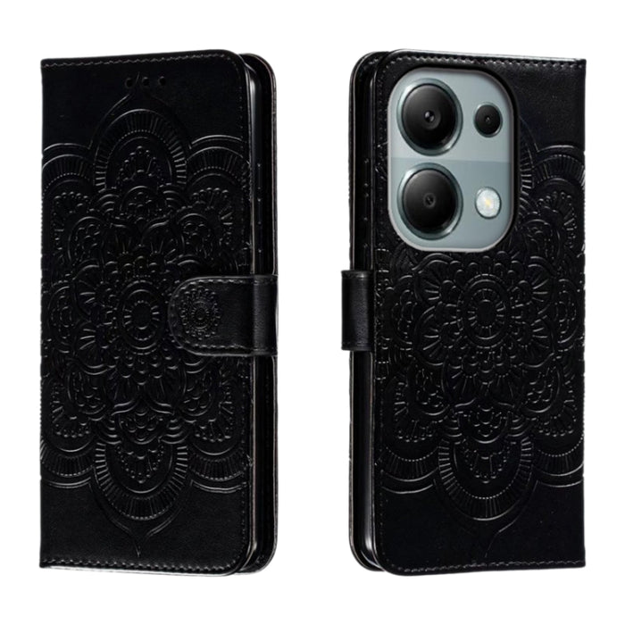 Funda de cuero para teléfono con estampado de mandala de sol, For Xiaomi Redmi Note 13 Pro 4G, For Xiaomi Redmi Note 13 4G, For Xiaomi Redmi K70E, For Xiaomi Redmi Note 13R Pro, For Xiaomi Redmi K70