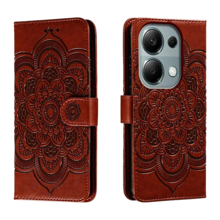 Funda de cuero para teléfono con estampado de mandala de sol, For Xiaomi Redmi Note 13 Pro 4G, For Xiaomi Redmi Note 13 4G, For Xiaomi Redmi K70E, For Xiaomi Redmi Note 13R Pro, For Xiaomi Redmi K70