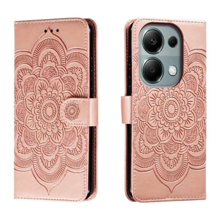 Funda de cuero para teléfono con estampado de mandala de sol, For Xiaomi Redmi Note 13 Pro 4G, For Xiaomi Redmi Note 13 4G, For Xiaomi Redmi K70E, For Xiaomi Redmi Note 13R Pro, For Xiaomi Redmi K70