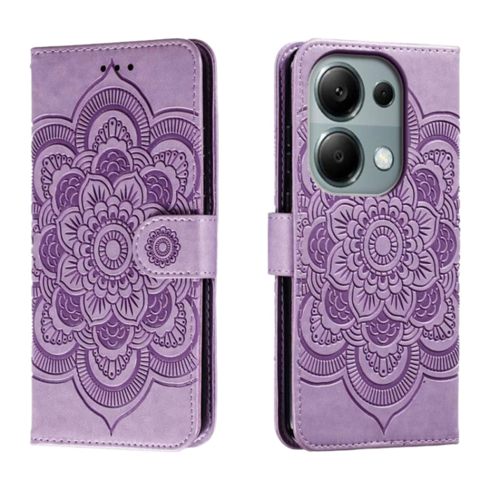 Funda de cuero para teléfono con estampado de mandala de sol, For Xiaomi Redmi Note 13 Pro 4G, For Xiaomi Redmi Note 13 4G, For Xiaomi Redmi K70E, For Xiaomi Redmi Note 13R Pro, For Xiaomi Redmi K70