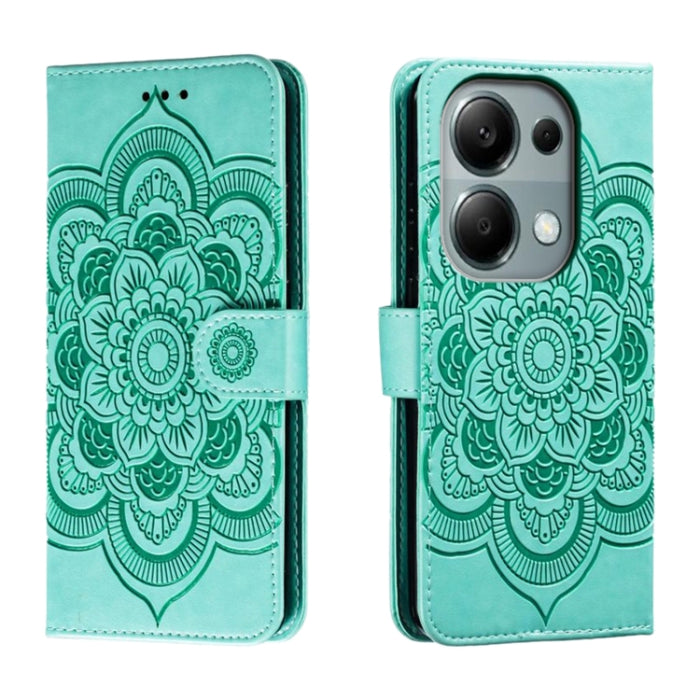 Funda de cuero para teléfono con estampado de mandala de sol, For Xiaomi Redmi Note 13 Pro 4G, For Xiaomi Redmi Note 13 4G, For Xiaomi Redmi K70E, For Xiaomi Redmi Note 13R Pro, For Xiaomi Redmi K70