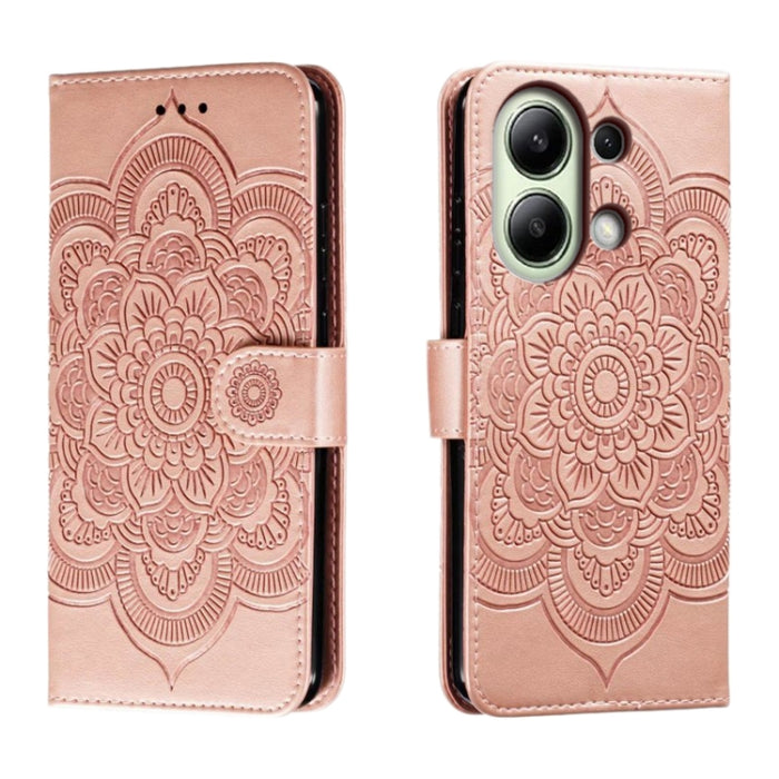 Funda de cuero para teléfono con estampado de mandala de sol, For Xiaomi Redmi Note 13 Pro 4G, For Xiaomi Redmi Note 13 4G, For Xiaomi Redmi K70E, For Xiaomi Redmi Note 13R Pro, For Xiaomi Redmi K70