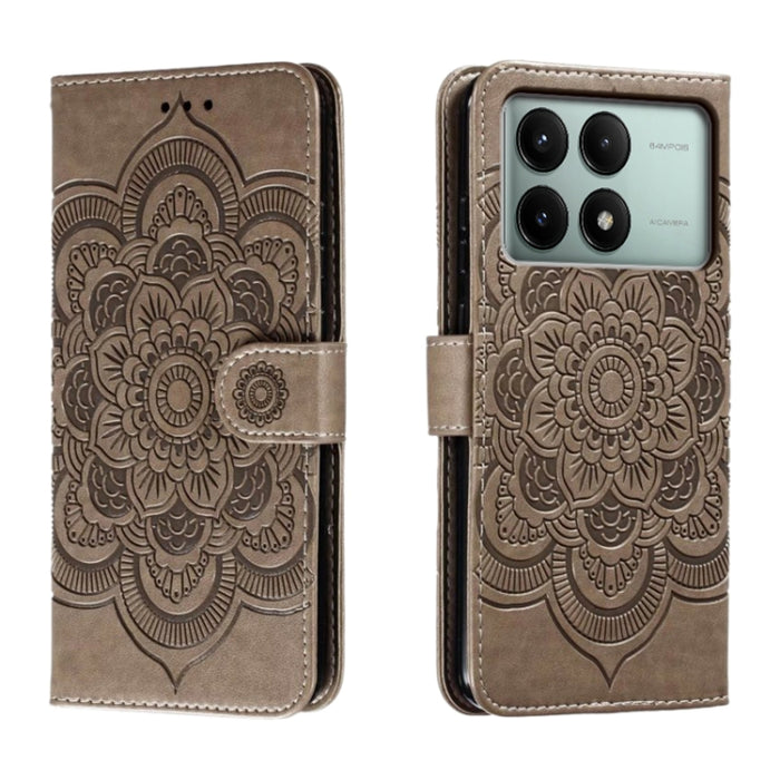 Funda de cuero para teléfono con estampado de mandala de sol, For Xiaomi Redmi Note 13 Pro 4G, For Xiaomi Redmi Note 13 4G, For Xiaomi Redmi K70E, For Xiaomi Redmi Note 13R Pro, For Xiaomi Redmi K70