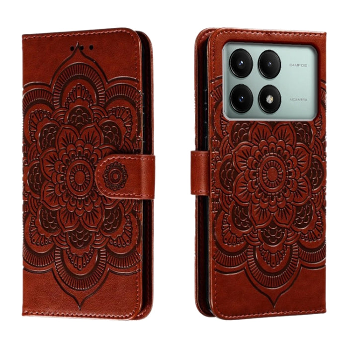 Funda de cuero para teléfono con estampado de mandala de sol, For Xiaomi Redmi Note 13 Pro 4G, For Xiaomi Redmi Note 13 4G, For Xiaomi Redmi K70E, For Xiaomi Redmi Note 13R Pro, For Xiaomi Redmi K70