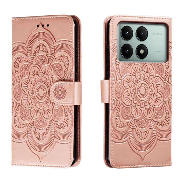 Funda de cuero para teléfono con estampado de mandala de sol, For Xiaomi Redmi Note 13 Pro 4G, For Xiaomi Redmi Note 13 4G, For Xiaomi Redmi K70E, For Xiaomi Redmi Note 13R Pro, For Xiaomi Redmi K70