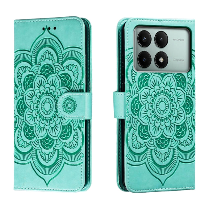 Funda de cuero para teléfono con estampado de mandala de sol, For Xiaomi Redmi Note 13 Pro 4G, For Xiaomi Redmi Note 13 4G, For Xiaomi Redmi K70E, For Xiaomi Redmi Note 13R Pro, For Xiaomi Redmi K70