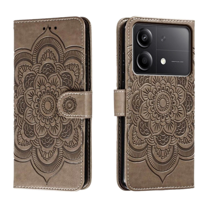 Funda de cuero para teléfono con estampado de mandala de sol, For Xiaomi Redmi Note 13 Pro 4G, For Xiaomi Redmi Note 13 4G, For Xiaomi Redmi K70E, For Xiaomi Redmi Note 13R Pro, For Xiaomi Redmi K70