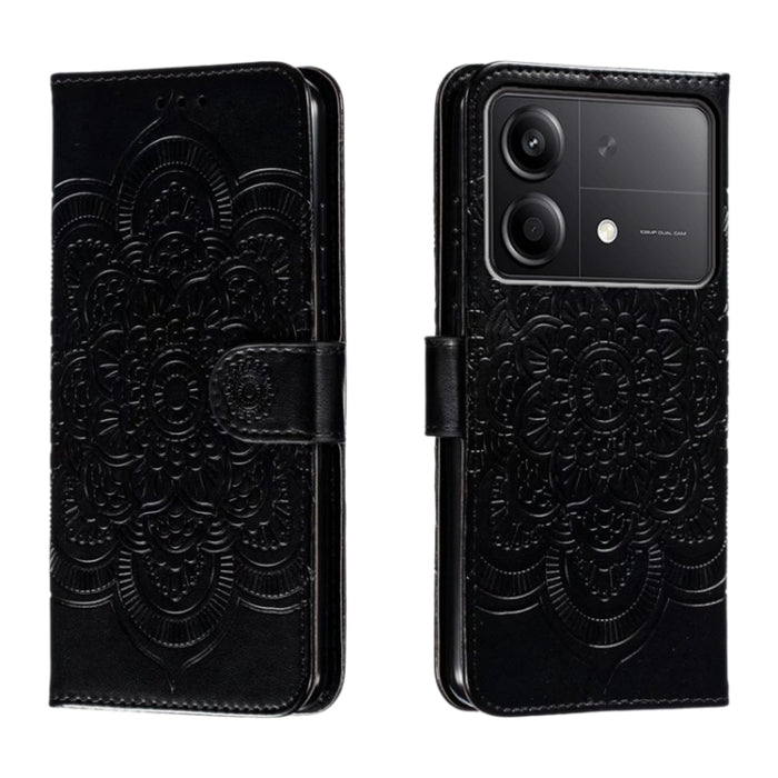 Funda de cuero para teléfono con estampado de mandala de sol, For Xiaomi Redmi Note 13 Pro 4G, For Xiaomi Redmi Note 13 4G, For Xiaomi Redmi K70E, For Xiaomi Redmi Note 13R Pro, For Xiaomi Redmi K70
