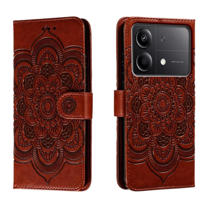 Funda de cuero para teléfono con estampado de mandala de sol, For Xiaomi Redmi Note 13 Pro 4G, For Xiaomi Redmi Note 13 4G, For Xiaomi Redmi K70E, For Xiaomi Redmi Note 13R Pro, For Xiaomi Redmi K70
