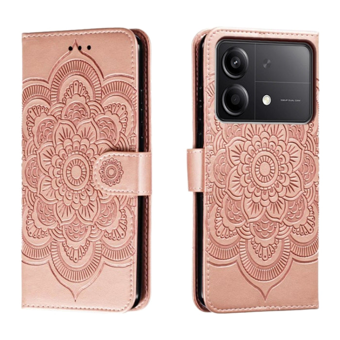 Funda de cuero para teléfono con estampado de mandala de sol, For Xiaomi Redmi Note 13 Pro 4G, For Xiaomi Redmi Note 13 4G, For Xiaomi Redmi K70E, For Xiaomi Redmi Note 13R Pro, For Xiaomi Redmi K70