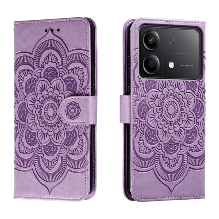 Funda de cuero para teléfono con estampado de mandala de sol, For Xiaomi Redmi Note 13 Pro 4G, For Xiaomi Redmi Note 13 4G, For Xiaomi Redmi K70E, For Xiaomi Redmi Note 13R Pro, For Xiaomi Redmi K70