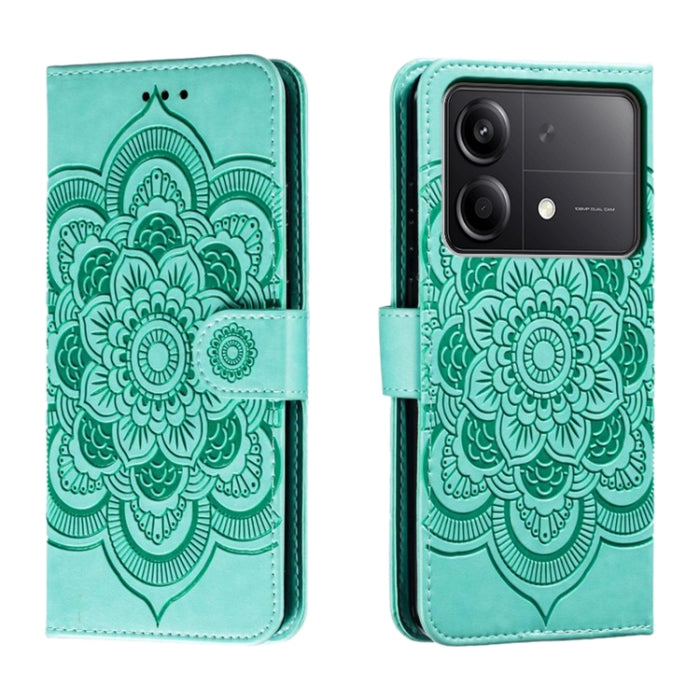 Funda de cuero para teléfono con estampado de mandala de sol, For Xiaomi Redmi Note 13 Pro 4G, For Xiaomi Redmi Note 13 4G, For Xiaomi Redmi K70E, For Xiaomi Redmi Note 13R Pro, For Xiaomi Redmi K70