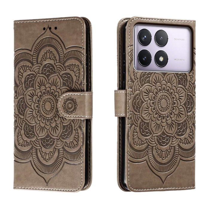 Funda de cuero para teléfono con estampado de mandala de sol, For Xiaomi Redmi Note 13 Pro 4G, For Xiaomi Redmi Note 13 4G, For Xiaomi Redmi K70E, For Xiaomi Redmi Note 13R Pro, For Xiaomi Redmi K70