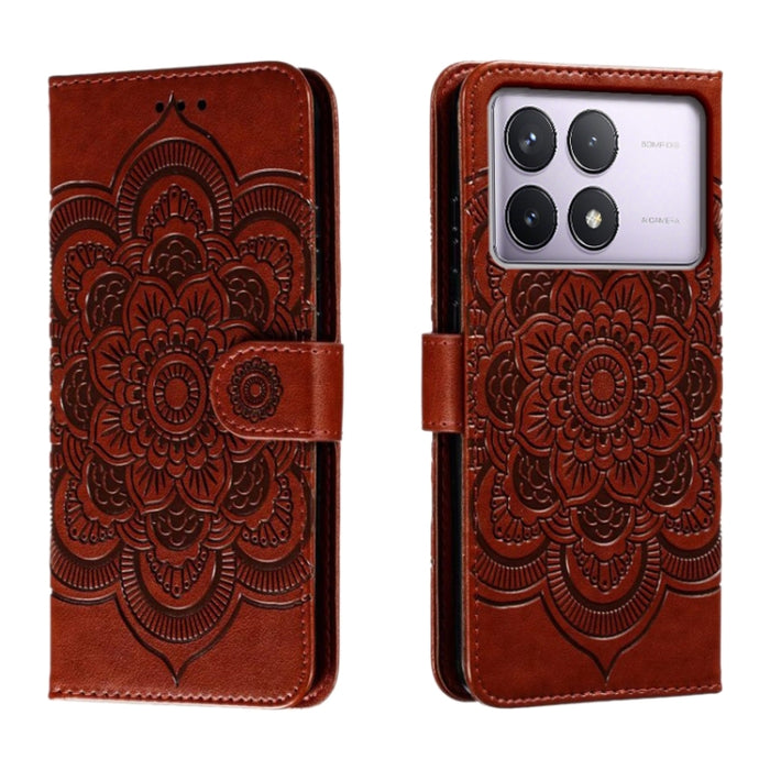 Funda de cuero para teléfono con estampado de mandala de sol, For Xiaomi Redmi Note 13 Pro 4G, For Xiaomi Redmi Note 13 4G, For Xiaomi Redmi K70E, For Xiaomi Redmi Note 13R Pro, For Xiaomi Redmi K70