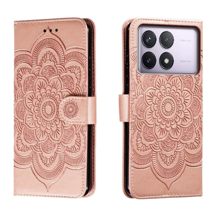 Funda de cuero para teléfono con estampado de mandala de sol, For Xiaomi Redmi Note 13 Pro 4G, For Xiaomi Redmi Note 13 4G, For Xiaomi Redmi K70E, For Xiaomi Redmi Note 13R Pro, For Xiaomi Redmi K70