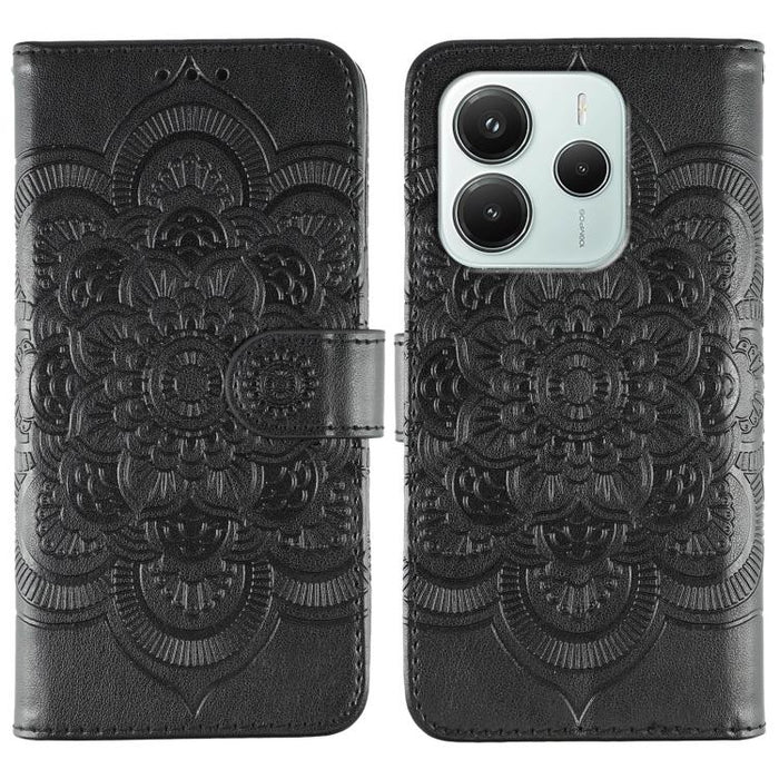 Funda de cuero para teléfono con estampado de mandala de sol, For Redmi 15C 5G / 4G EU 173mm, For Redmi 15 5G Global / 15 4G SEA, For Redmi 15 5G / 4G EU 171mm, For Redmi 15C 5G / 4G Global 171mm, For Redmi Turbo 4 Pro 5G / Poco F7                     ...