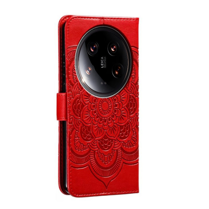 Funda de cuero para teléfono con estampado de mandala de sol, For Xiaomi 14 Ultra