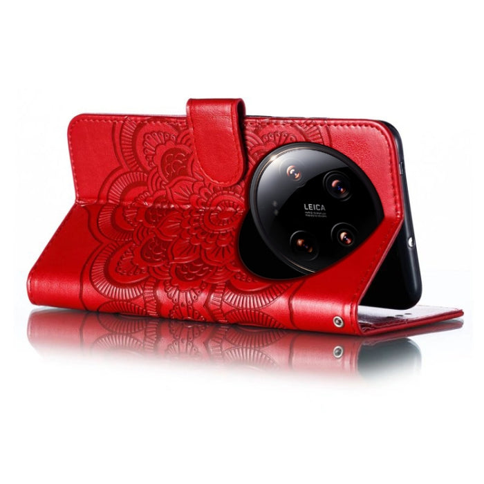 Funda de cuero para teléfono con estampado de mandala de sol, For Xiaomi 14 Ultra