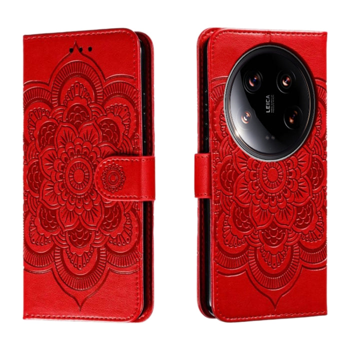 Funda de cuero para teléfono con estampado de mandala de sol, For Xiaomi 14 Ultra