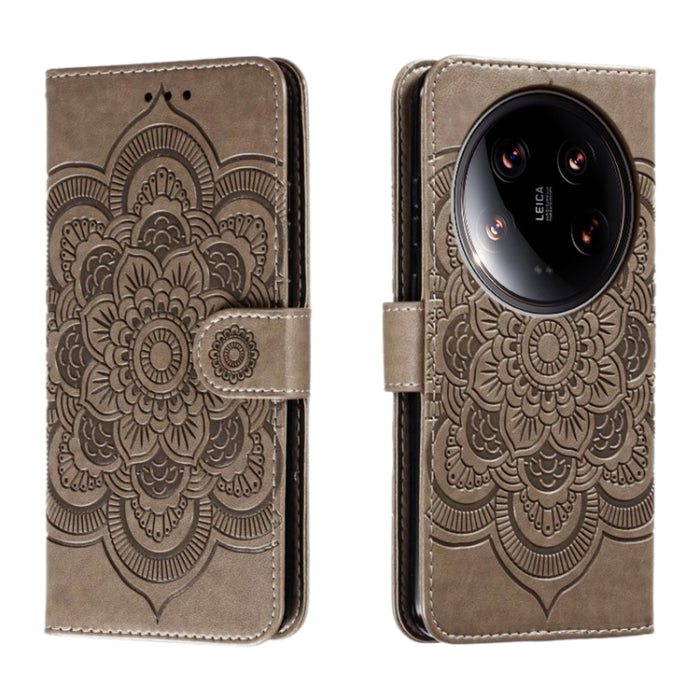 Funda de cuero para teléfono con estampado de mandala de sol, For Xiaomi 14 Ultra