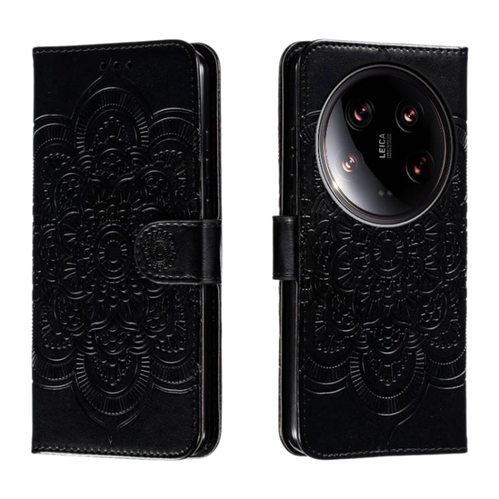 Funda de cuero para teléfono con estampado de mandala de sol, For Xiaomi 14 Ultra
