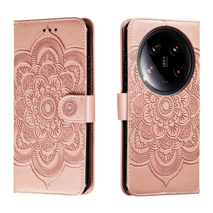 Funda de cuero para teléfono con estampado de mandala de sol, For Xiaomi 14 Ultra
