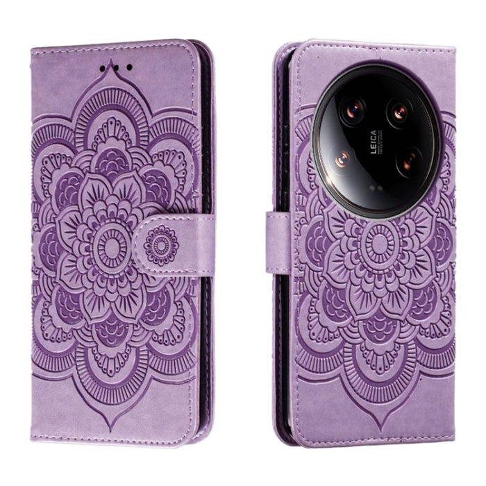 Funda de cuero para teléfono con estampado de mandala de sol, For Xiaomi 14 Ultra