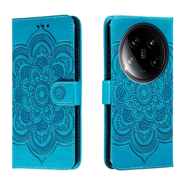 Funda de cuero para teléfono con estampado de mandala de sol, For Xiaomi 14 Ultra