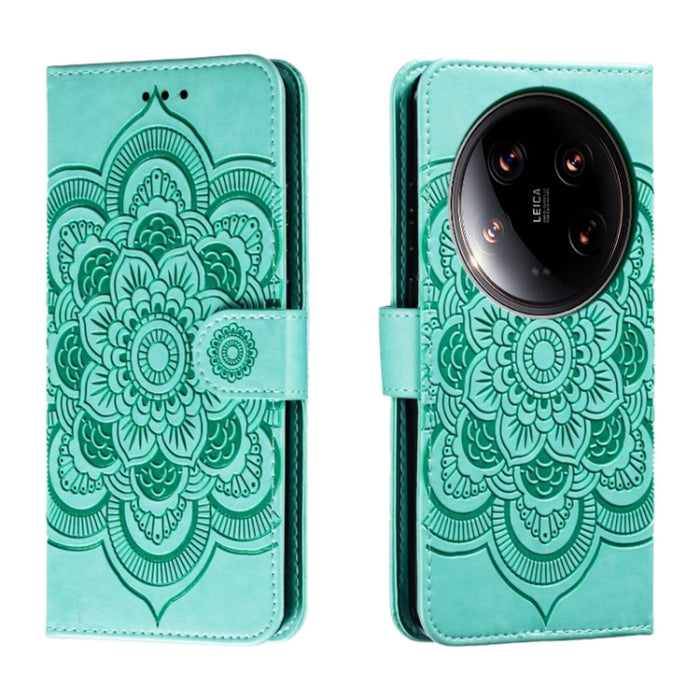 Funda de cuero para teléfono con estampado de mandala de sol, For Xiaomi 14 Ultra