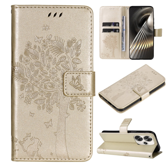 Funda para teléfono con tapa de cuero con estampado en relieve de árbol y gato, For Xiaomi Poco M7 4G 171mm, For Xiaomi 15T Pro 5G, For Xiaomi 15T 5G, For Xiaomi Poco M6 Pro 4G Global, For Xiaomi 15 Ultra 5G Global, For Xiaomi 14T Pro, For Xiaomi 14T  ...