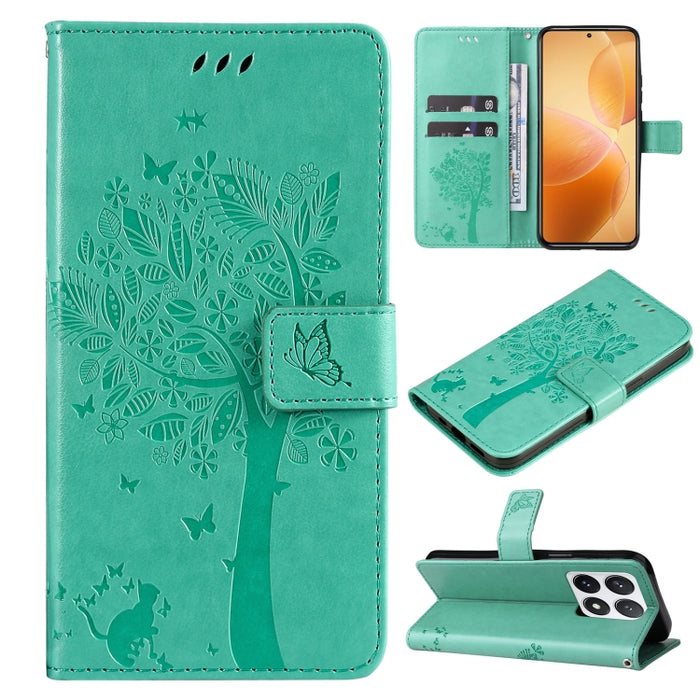 Funda para teléfono con tapa de cuero con estampado en relieve de árbol y gato, For Xiaomi Poco M7 4G 171mm, For Xiaomi 15T Pro 5G, For Xiaomi 15T 5G, For Xiaomi Poco M6 Pro 4G Global, For Xiaomi 15 Ultra 5G Global, For Xiaomi 14T Pro, For Xiaomi 14T  ...