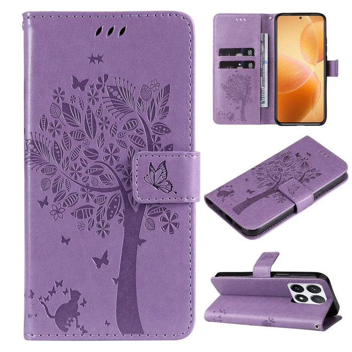 Funda para teléfono con tapa de cuero con estampado en relieve de árbol y gato, For Xiaomi Poco M7 4G 171mm, For Xiaomi 15T Pro 5G, For Xiaomi 15T 5G, For Xiaomi Poco M6 Pro 4G Global, For Xiaomi 15 Ultra 5G Global, For Xiaomi 14T Pro, For Xiaomi 14T  ...