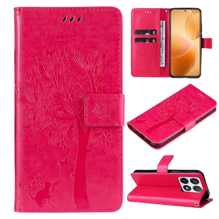 Funda para teléfono con tapa de cuero con estampado en relieve de árbol y gato, For Xiaomi Poco M7 4G 171mm, For Xiaomi 15T Pro 5G, For Xiaomi 15T 5G, For Xiaomi Poco M6 Pro 4G Global, For Xiaomi 15 Ultra 5G Global, For Xiaomi 14T Pro, For Xiaomi 14T  ...