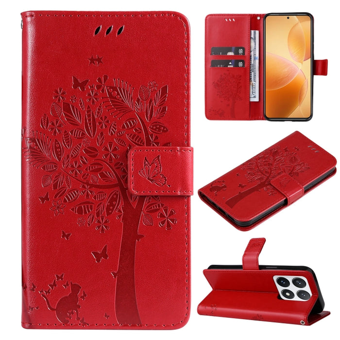 Funda para teléfono con tapa de cuero con estampado en relieve de árbol y gato, For Xiaomi Poco M7 4G 171mm, For Xiaomi 15T Pro 5G, For Xiaomi 15T 5G, For Xiaomi Poco M6 Pro 4G Global, For Xiaomi 15 Ultra 5G Global, For Xiaomi 14T Pro, For Xiaomi 14T  ...