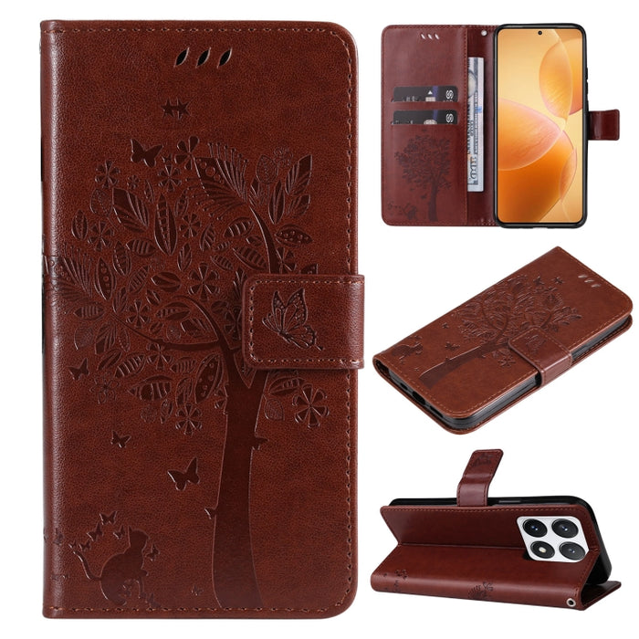 Funda para teléfono con tapa de cuero con estampado en relieve de árbol y gato, For Xiaomi Poco M7 4G 171mm, For Xiaomi 15T Pro 5G, For Xiaomi 15T 5G, For Xiaomi Poco M6 Pro 4G Global, For Xiaomi 15 Ultra 5G Global, For Xiaomi 14T Pro, For Xiaomi 14T  ...
