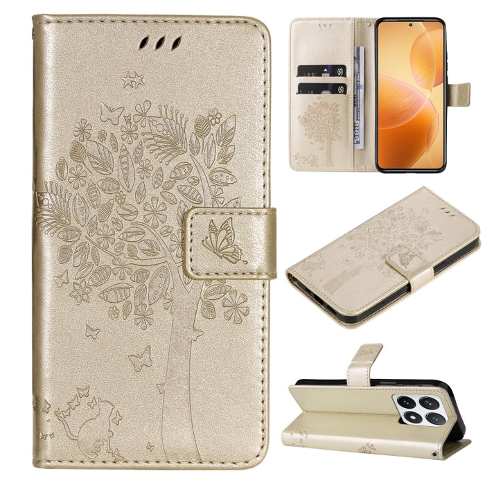 Funda para teléfono con tapa de cuero con estampado en relieve de árbol y gato, For Xiaomi Poco M7 4G 171mm, For Xiaomi 15T Pro 5G, For Xiaomi 15T 5G, For Xiaomi Poco M6 Pro 4G Global, For Xiaomi 15 Ultra 5G Global, For Xiaomi 14T Pro, For Xiaomi 14T  ...