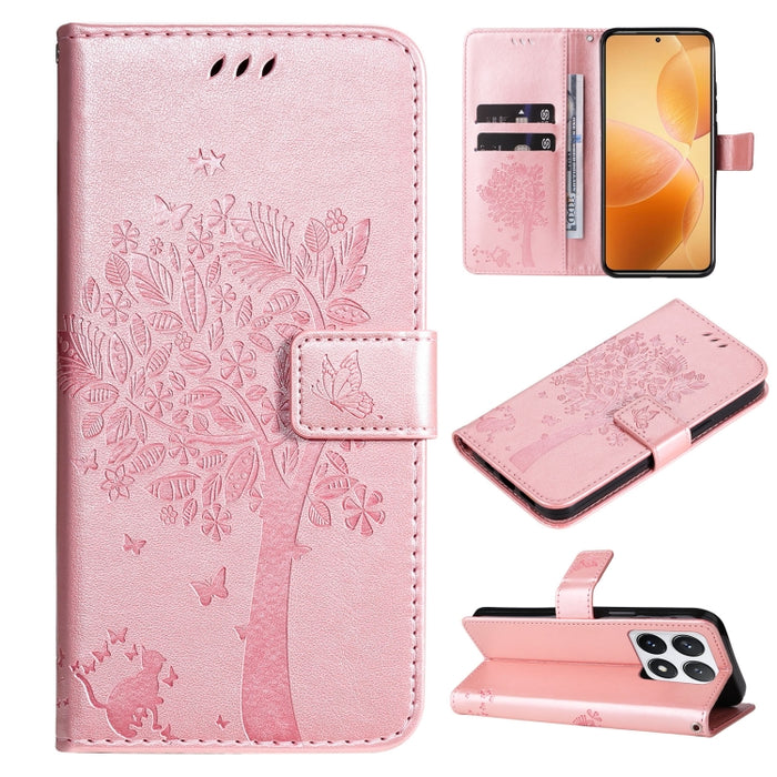 Funda para teléfono con tapa de cuero con estampado en relieve de árbol y gato, For Xiaomi Poco M7 4G 171mm, For Xiaomi 15T Pro 5G, For Xiaomi 15T 5G, For Xiaomi Poco M6 Pro 4G Global, For Xiaomi 15 Ultra 5G Global, For Xiaomi 14T Pro, For Xiaomi 14T  ...