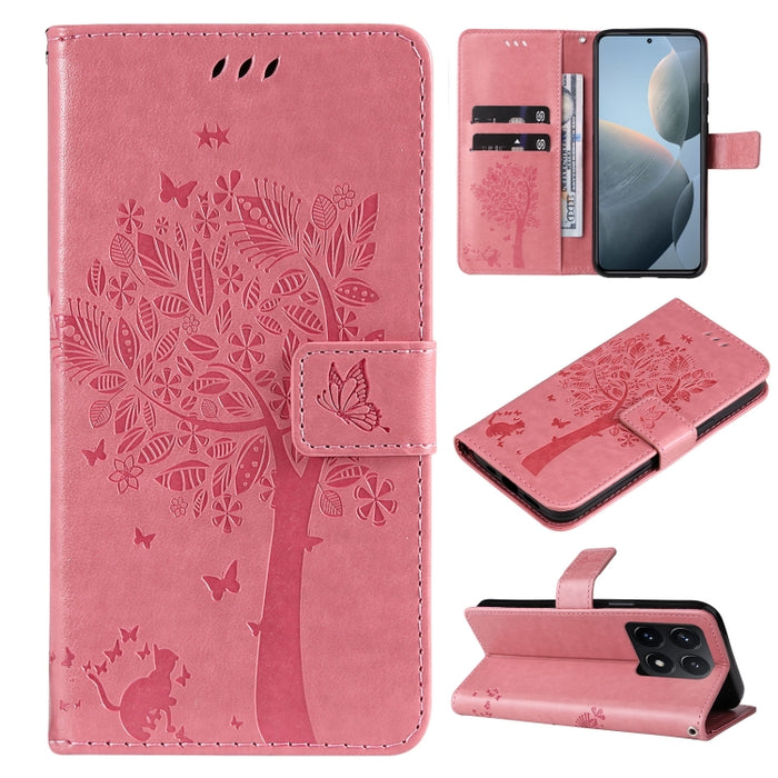 Funda para teléfono con tapa de cuero con estampado en relieve de árbol y gato, For Xiaomi Poco M7 4G 171mm, For Xiaomi 15T Pro 5G, For Xiaomi 15T 5G, For Xiaomi Poco M6 Pro 4G Global, For Xiaomi 15 Ultra 5G Global, For Xiaomi 14T Pro, For Xiaomi 14T  ...