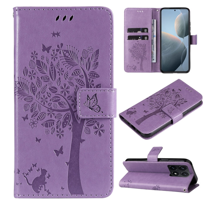 Funda para teléfono con tapa de cuero con estampado en relieve de árbol y gato, For Xiaomi Poco M7 4G 171mm, For Xiaomi 15T Pro 5G, For Xiaomi 15T 5G, For Xiaomi Poco M6 Pro 4G Global, For Xiaomi 15 Ultra 5G Global, For Xiaomi 14T Pro, For Xiaomi 14T  ...