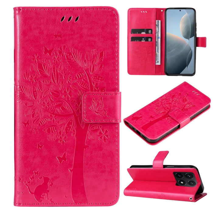 Funda para teléfono con tapa de cuero con estampado en relieve de árbol y gato, For Xiaomi Poco M7 4G 171mm, For Xiaomi 15T Pro 5G, For Xiaomi 15T 5G, For Xiaomi Poco M6 Pro 4G Global, For Xiaomi 15 Ultra 5G Global, For Xiaomi 14T Pro, For Xiaomi 14T  ...