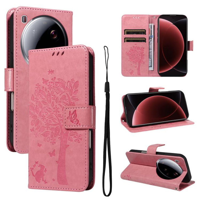 Funda para teléfono con tapa de cuero con estampado en relieve de árbol y gato, For Xiaomi Poco M7 4G 171mm, For Xiaomi 15T Pro 5G, For Xiaomi 15T 5G, For Xiaomi Poco M6 Pro 4G Global, For Xiaomi 15 Ultra 5G Global, For Xiaomi 14T Pro, For Xiaomi 14T  ...