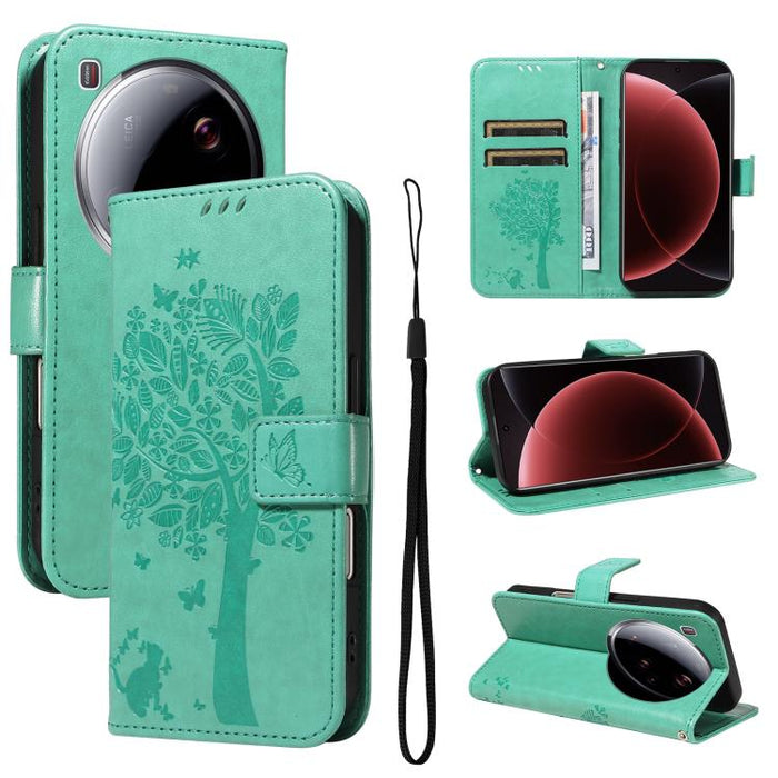 Funda para teléfono con tapa de cuero con estampado en relieve de árbol y gato, For Xiaomi Poco M7 4G 171mm, For Xiaomi 15T Pro 5G, For Xiaomi 15T 5G, For Xiaomi Poco M6 Pro 4G Global, For Xiaomi 15 Ultra 5G Global, For Xiaomi 14T Pro, For Xiaomi 14T  ...