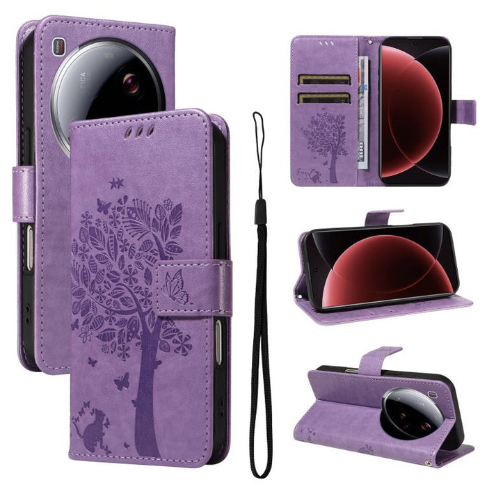Funda para teléfono con tapa de cuero con estampado en relieve de árbol y gato, For Xiaomi Poco M7 4G 171mm, For Xiaomi 15T Pro 5G, For Xiaomi 15T 5G, For Xiaomi Poco M6 Pro 4G Global, For Xiaomi 15 Ultra 5G Global, For Xiaomi 14T Pro, For Xiaomi 14T  ...