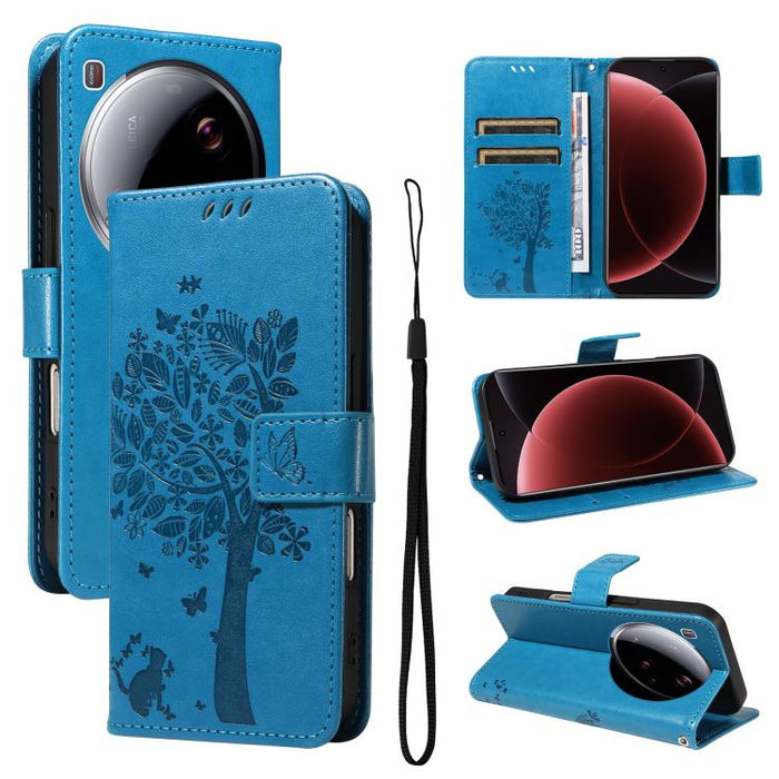 Funda para teléfono con tapa de cuero con estampado en relieve de árbol y gato, For Xiaomi Poco M7 4G 171mm, For Xiaomi 15T Pro 5G, For Xiaomi 15T 5G, For Xiaomi Poco M6 Pro 4G Global, For Xiaomi 15 Ultra 5G Global, For Xiaomi 14T Pro, For Xiaomi 14T  ...