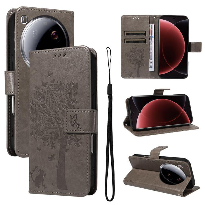 Funda para teléfono con tapa de cuero con estampado en relieve de árbol y gato, For Xiaomi Poco M7 4G 171mm, For Xiaomi 15T Pro 5G, For Xiaomi 15T 5G, For Xiaomi Poco M6 Pro 4G Global, For Xiaomi 15 Ultra 5G Global, For Xiaomi 14T Pro, For Xiaomi 14T  ...