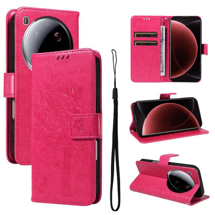 Funda para teléfono con tapa de cuero con estampado en relieve de árbol y gato, For Xiaomi Poco M7 4G 171mm, For Xiaomi 15T Pro 5G, For Xiaomi 15T 5G, For Xiaomi Poco M6 Pro 4G Global, For Xiaomi 15 Ultra 5G Global, For Xiaomi 14T Pro, For Xiaomi 14T  ...